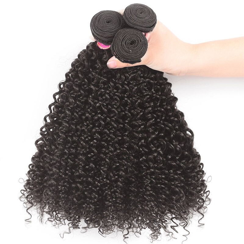 Kinky krullend haarweefsel 3 bundels menselijk haar inslagextensies