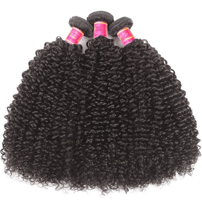 Kinky krullend haarweefsel 3 bundels menselijk haar inslagextensies