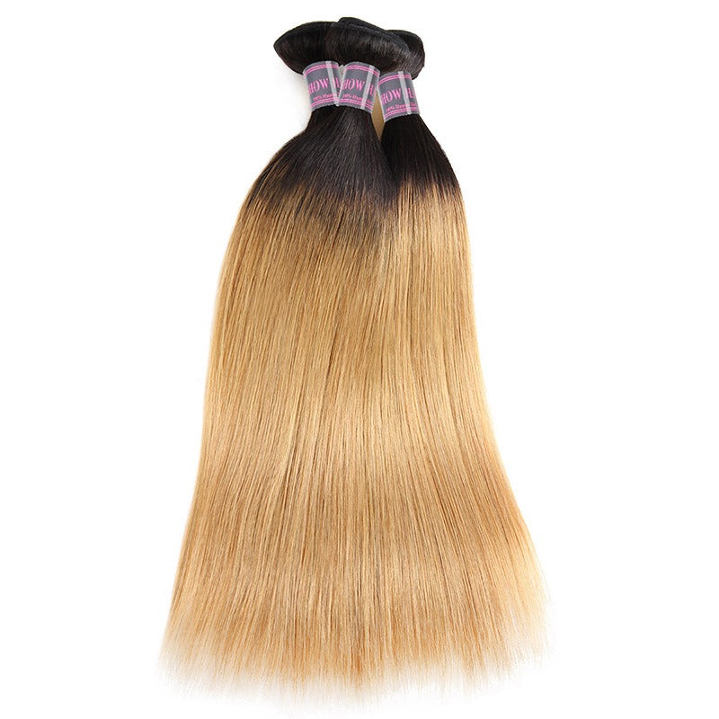 Ombre T1B/27 100% maagdelijk menselijk haar Rechte 3 bundels met 4x4-kantsluiting