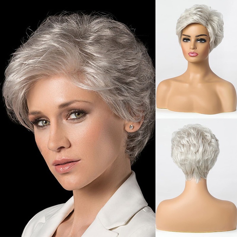 Pixie Cut Pruik Korte Zilvergrijze Pruiken voor Vrouwen Natuurlijke Gelaagde Haarpruik