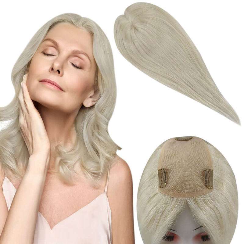 Platinum Blonde #60 Mono Human Hair Topper 3X5 Inch Haarstukje