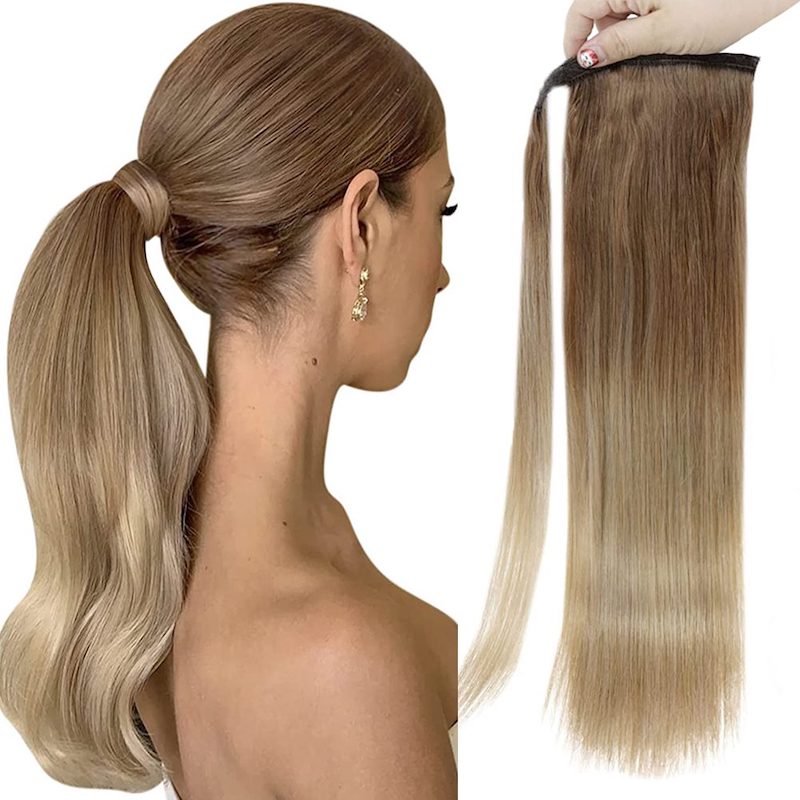Paardenstaartverlenging Menselijk haar Balayage Bruin #10/14 100G Clip In Straight
