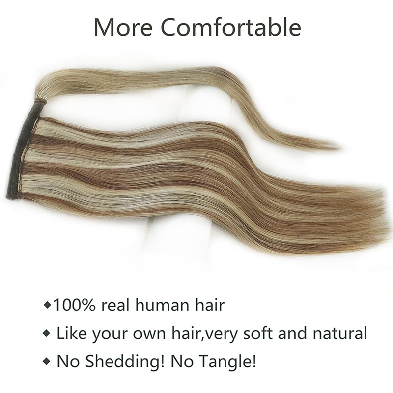 Paardenstaartverlenging Echt haar Donkerbruine en bleekblonde haarstukjes