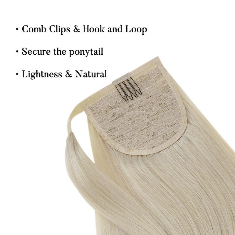 Paardenstaartverlenging Echt haar Platinablond #60 100G Clip-in-extensie