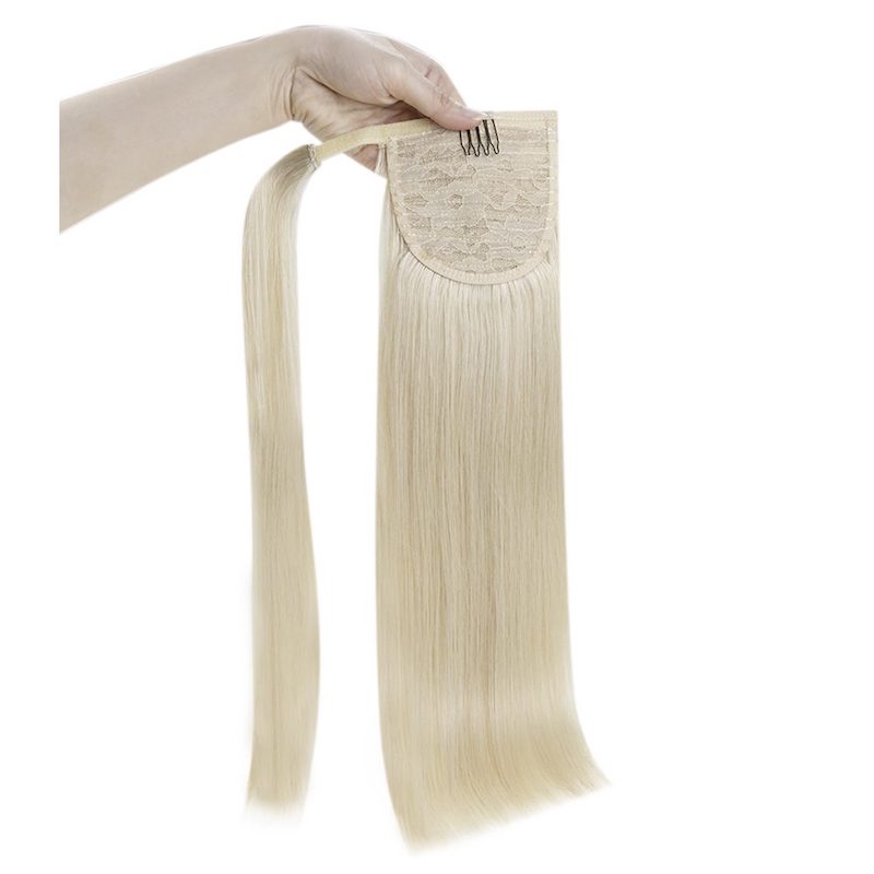 Paardenstaartverlenging Echt haar Platinablond #60 100G Clip-in-extensie