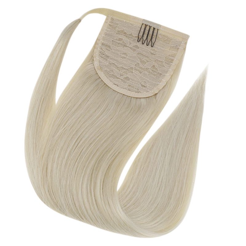 Paardenstaartverlenging Echt haar Platinablond #60 100G Clip-in-extensie