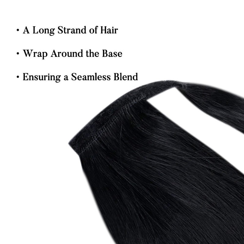 Paardenstaartverlenging Echt haar Wikkel rond Clip in paardenstaart 100 g #1 Jet Black