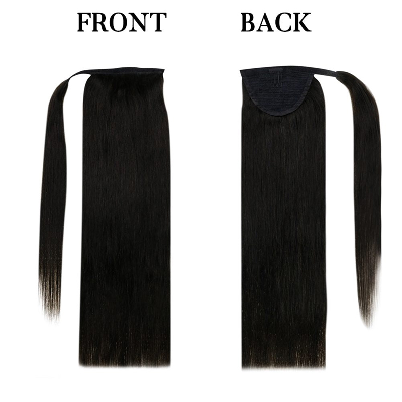 Paardenstaartverlenging Echt haar Wikkel rond Clip in paardenstaart 100 g #1 Jet Black