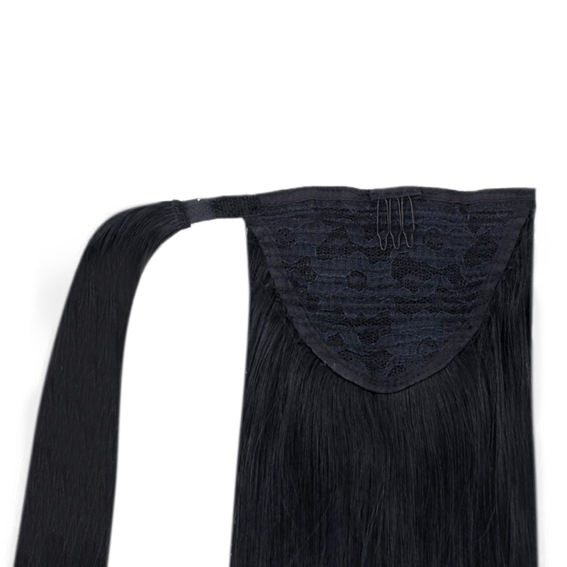 Paardenstaartverlenging Echt haar Wikkel rond Clip in paardenstaart 100 g #1 Jet Black