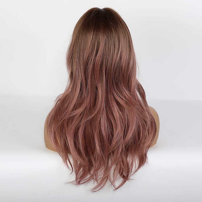 Paars roze golvende pruiken met pony Natuurlijke krullende synthetische Ombre pruiken