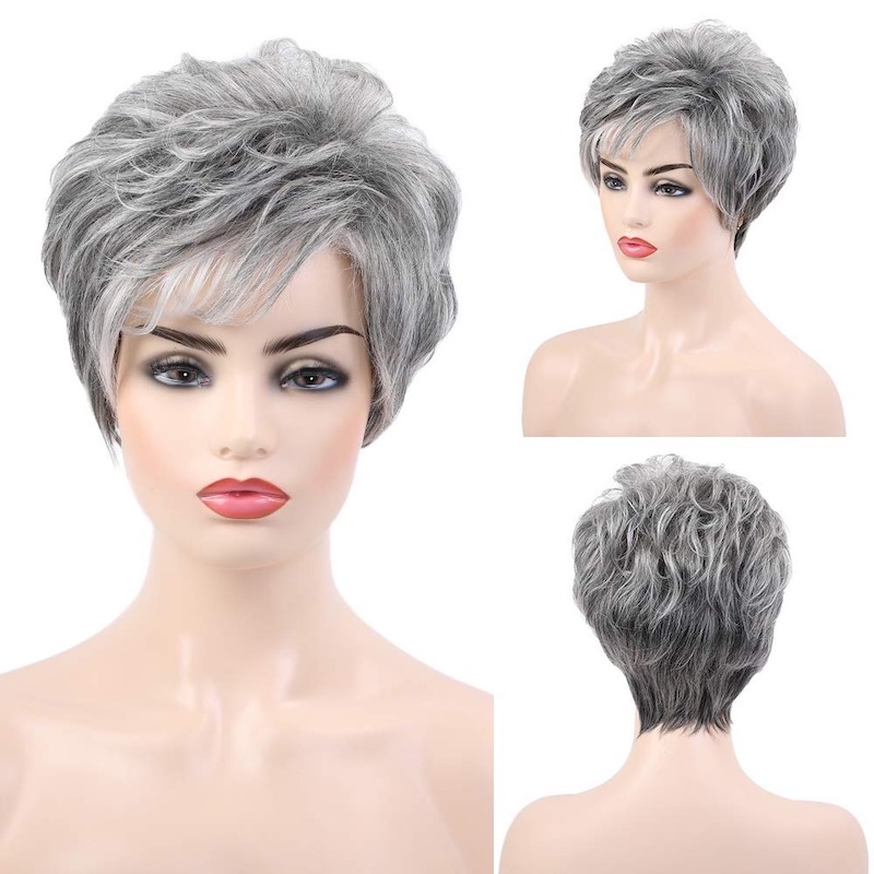 Zout en peper synthetische pruiken voor vrouwen Pixie Cut pruik met pony