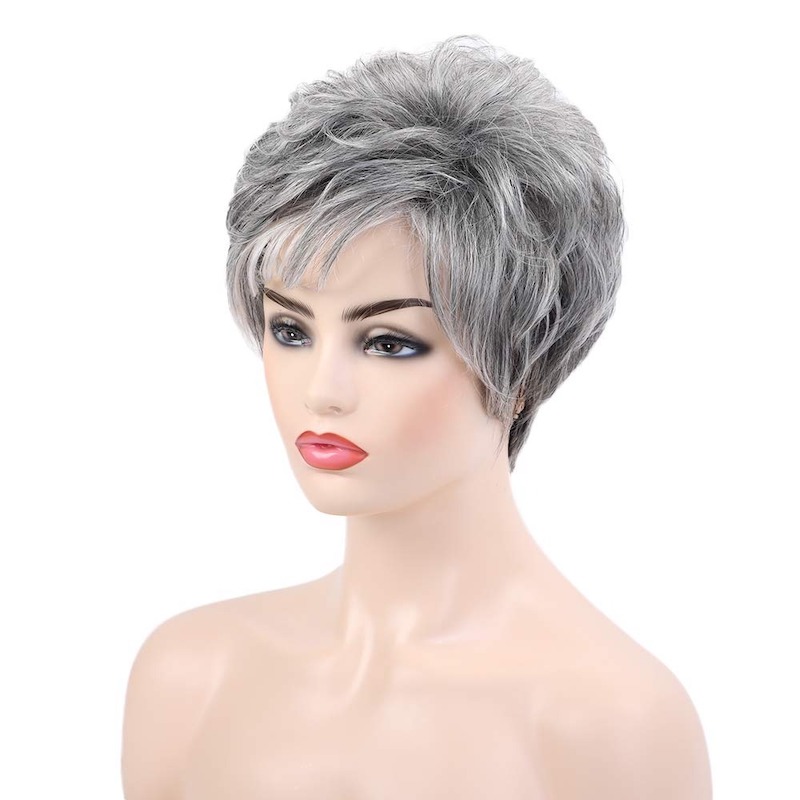 Zout en peper synthetische pruiken voor vrouwen Pixie Cut pruik met pony