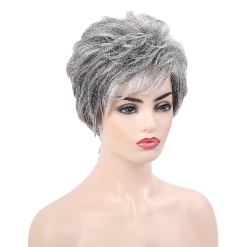Zout en peper synthetische pruiken voor vrouwen Pixie Cut pruik met pony