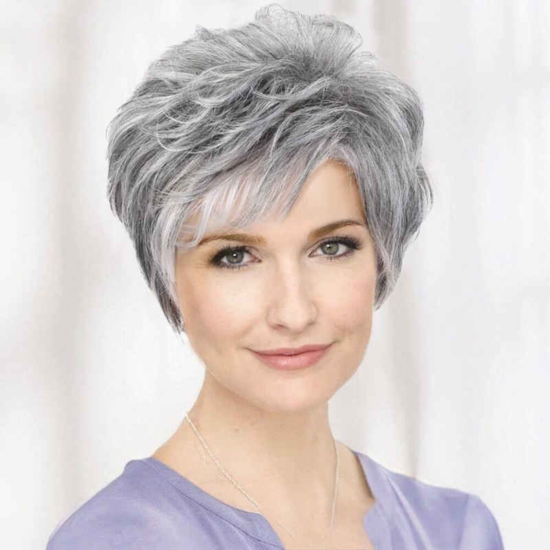 Zout en peper synthetische pruiken voor vrouwen Pixie Cut pruik met pony
