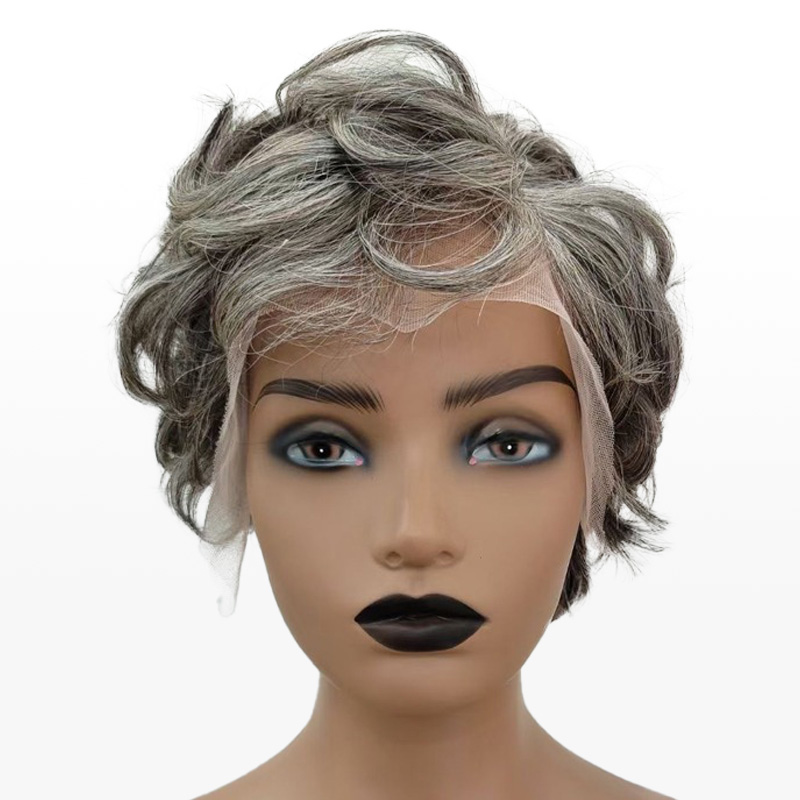 Zout & peper aangepaste Pixie Cuts pruik natuurlijke Wave pony pruiken voor moeder