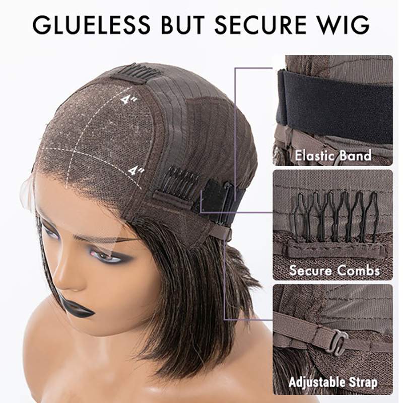 Zout & Peper Zijdeel Bob Style Lijmloze 4x4 Sluiting Lace Wig