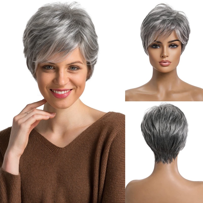 Korte grijze synthetische haarpruiken voor dames Natuurlijke Pixie Cut dagelijkse pruiken
