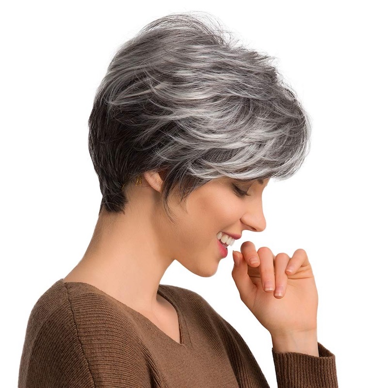 Korte grijze zout en peper synthetische pruiken Pixie Cut dagelijkse pruik