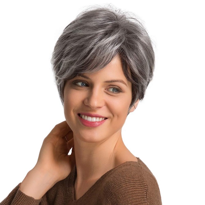 Korte grijze zout en peper synthetische pruiken Pixie Cut dagelijkse pruik