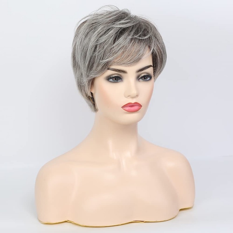 Korte grijze synthetische pruiken voor dames Natuurlijk haar Dagelijkse Pixie Cut-pruik