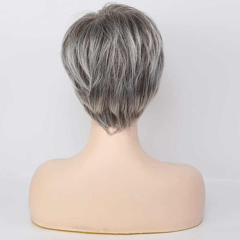 Korte grijze synthetische pruiken voor dames Natuurlijk haar Dagelijkse Pixie Cut-pruik