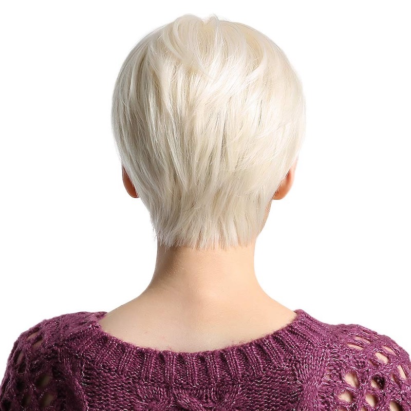 Korte platinablonde synthetische pruiken Pixie Cut pruik met pony
