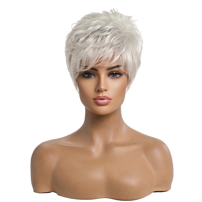 Korte zilvergrijze haarpruiken voor vrouwen Blend Pixie Cut-pruik met knal