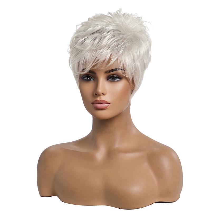 Korte zilvergrijze haarpruiken voor vrouwen Blend Pixie Cut-pruik met knal