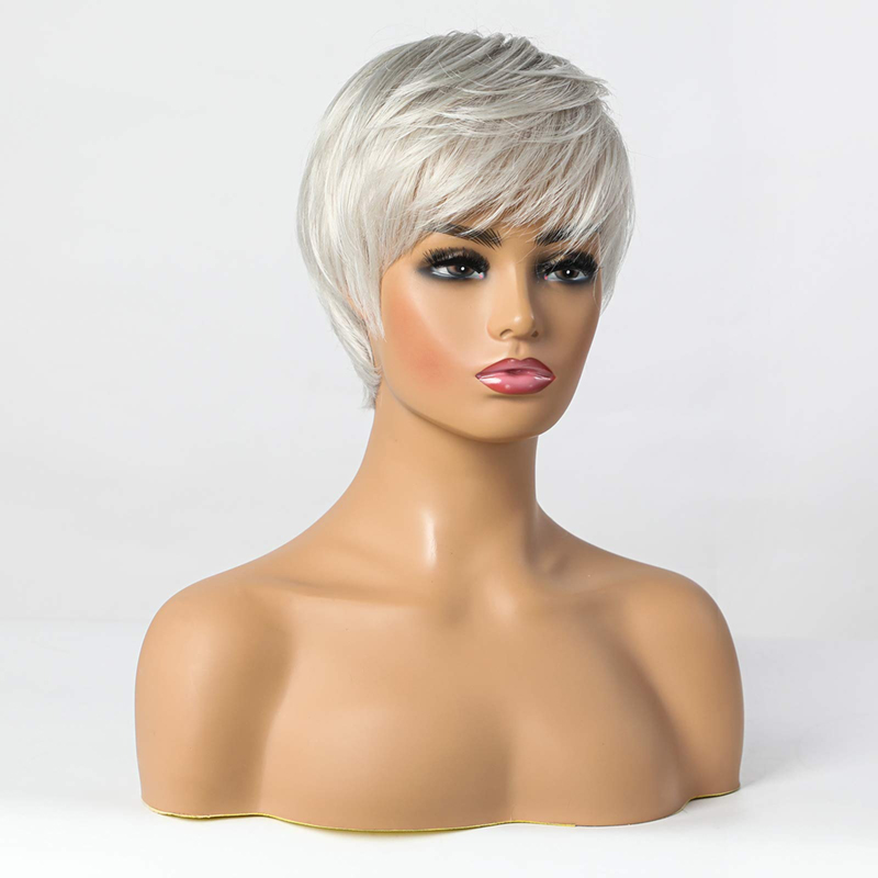 Korte zilvergrijze synthetische pruiken voor vrouwen Pixie Cut pruik