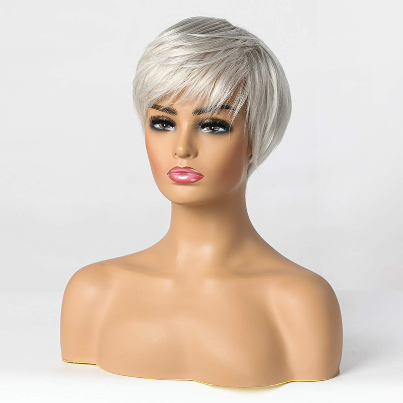 Korte zilvergrijze synthetische pruiken voor vrouwen Pixie Cut pruik