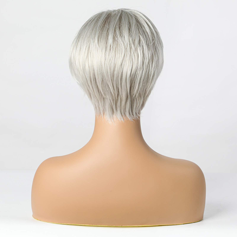 Korte zilvergrijze synthetische pruiken voor vrouwen Pixie Cut pruik