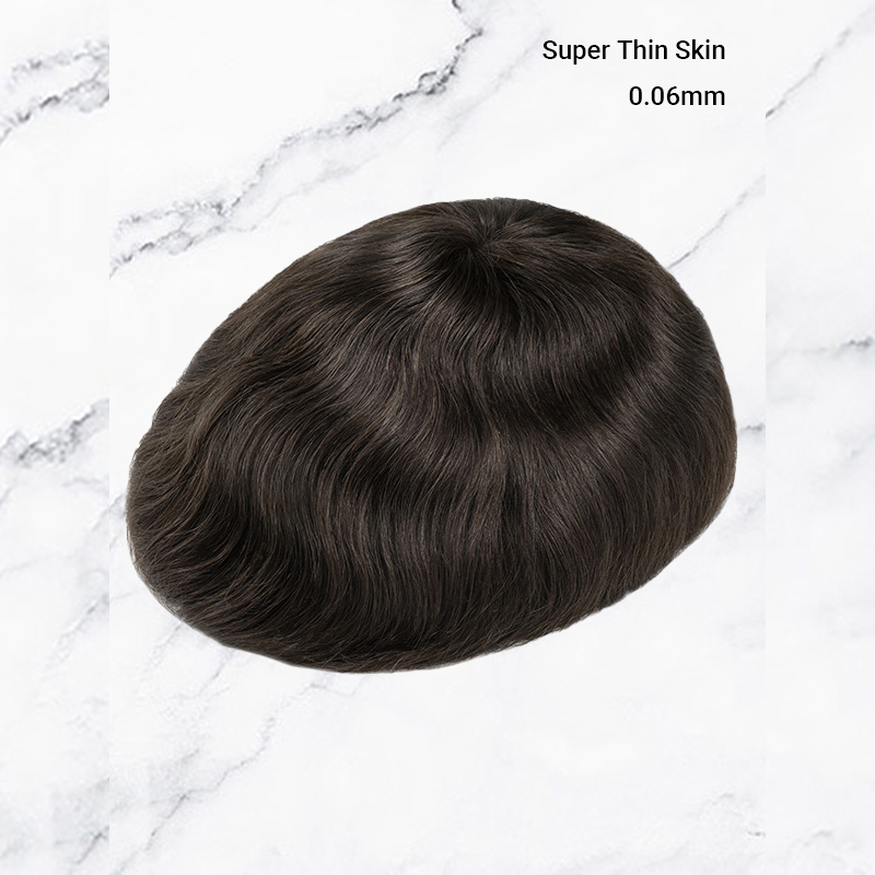Superdunne huid V-lus 0,06 mm haarsystemen voorraad haarstukken voor heren