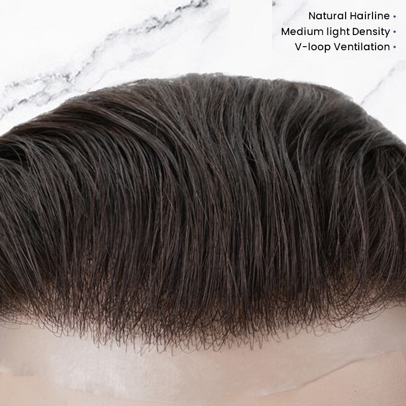 Superdunne huid V-lus 0,06 mm haarsystemen voorraad haarstukken voor heren