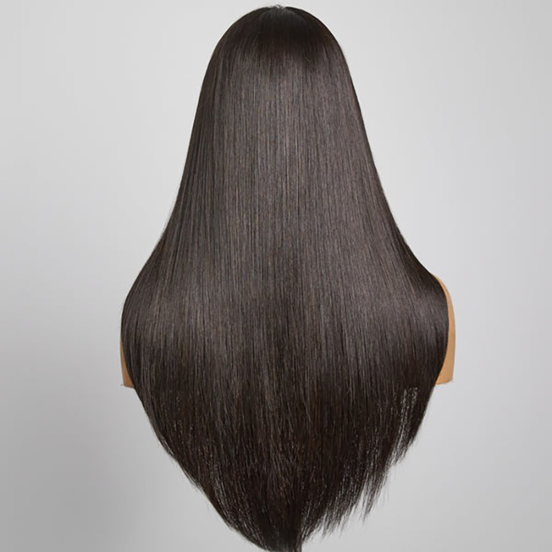 Trendy gelaagde snit, voorgeplukte lijmloze kanten pruik met 5x5 sluiting, 100% echt haar