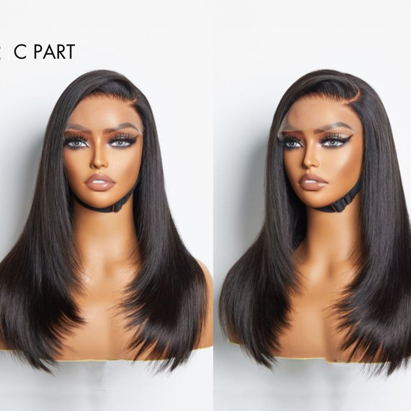 Trendy gelaagde snit, voorgeplukte lijmloze kanten pruik met 5x5 sluiting, 100% echt haar