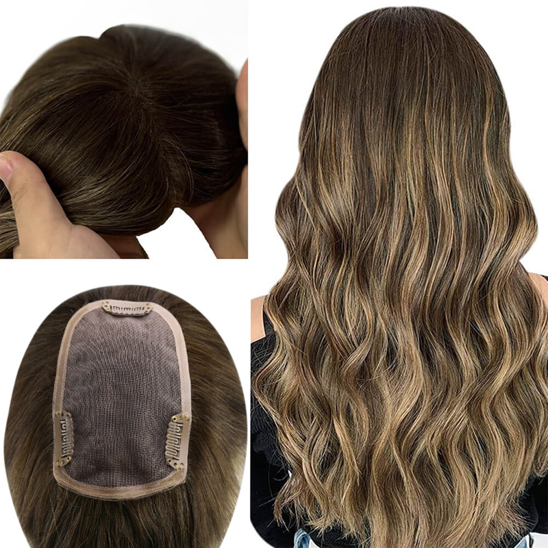 Virgin Hair Toppers 3x5 Inch Lace Base Haarstukje voor vrouwen Balayage #4/27/4